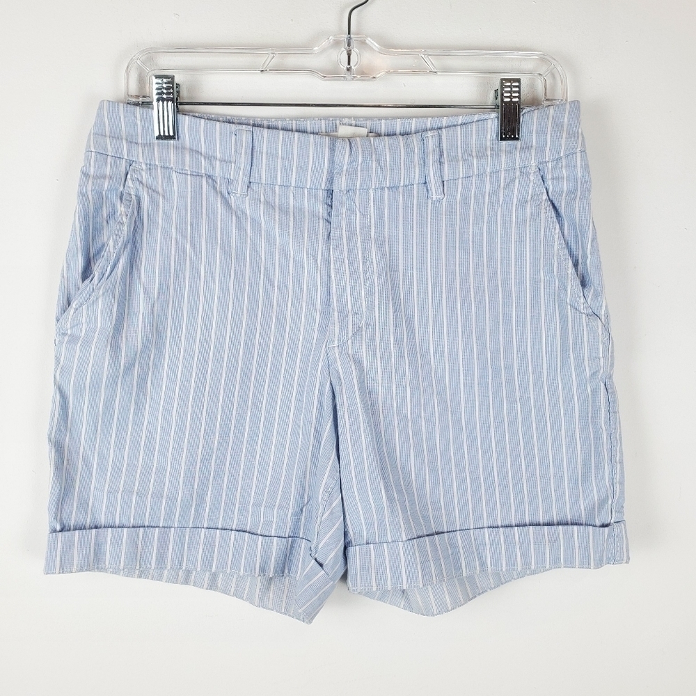 H&M Shorts Womens 6 Blue White Stripe Cotton Stretch Coastal Preppy Beach Cuff